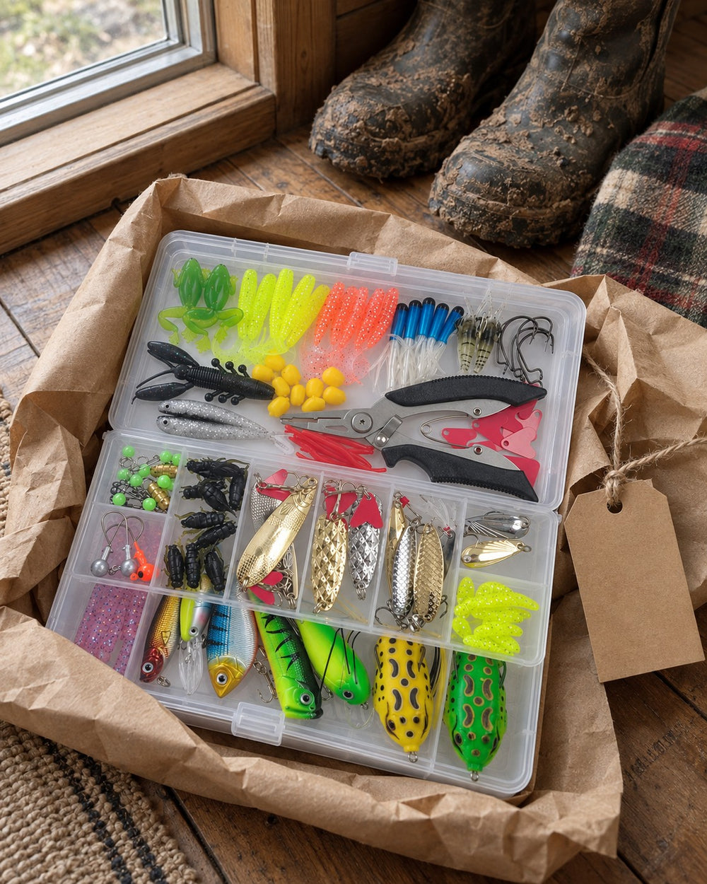142-Piece Tackle Kit with Pliers ready to give as a gift