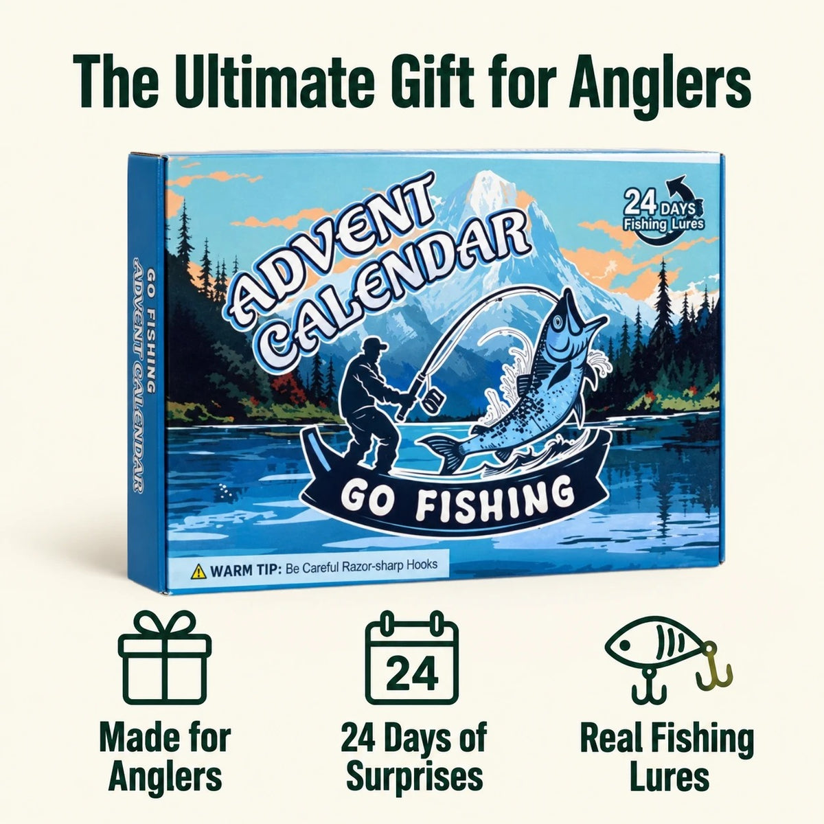 Fishing advent calendar gift box: the ultimate gift for anglers, with 24 days of surprises and real fishing lures