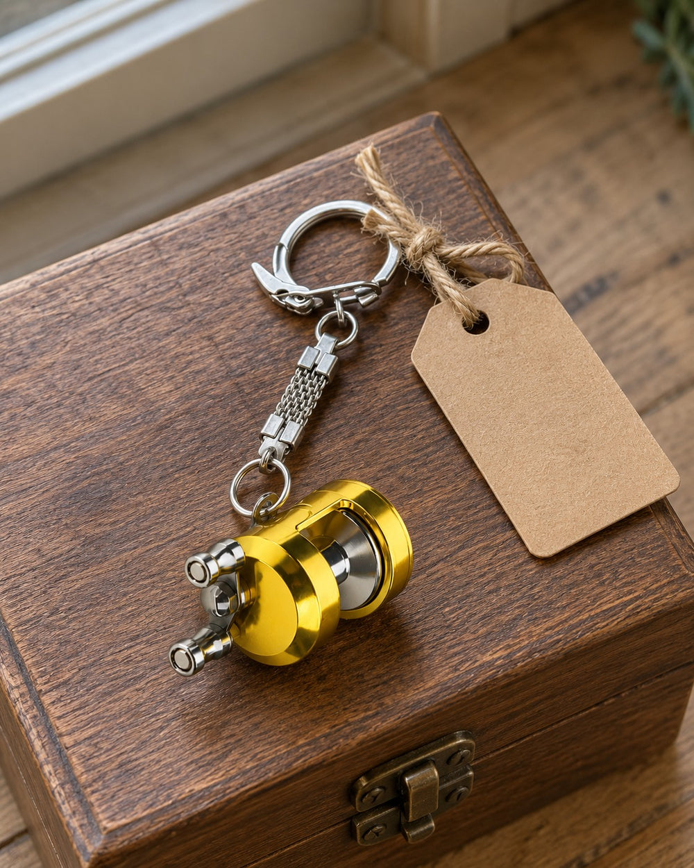 Fishing Reel Keychain ready to give as a gift